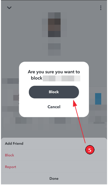Wie man auf Snapchat blockiert (Schritt 5): Bestätige das Blockieren mit "Blockieren".