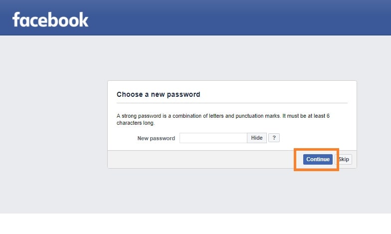 Facebook Recovery via SMS: Setting new password