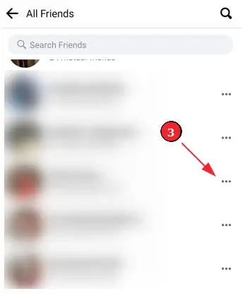 Unfriend in the Facebook app (Step 3): Open the context menu