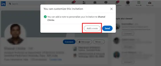 Connecting without Inmail (Step 3): Add a personalized message