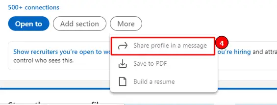 Share your LinkedIn Profile (Step 3): Select "Share Profile"