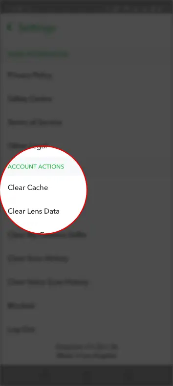 Clear cache in Snapchat