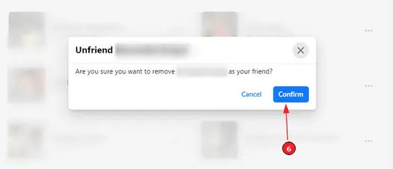 Freundschaft über die Facebook-Website beenden (Schritt 5): Bestätigen Sie Ihren Schritt mit "Bestätigen".