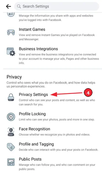 Freundesliste in der Facebook-App verstecken (Schritt 5): Wählen Sie "Privatsphäre"