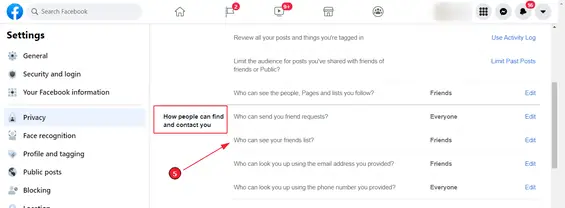 Machen Sie Ihre Freundesliste auf Facebook privat (Schritt 6): Wähle unter "So können dich andere finden und kontaktieren" die Option "Wer kann deine Freundesliste sehen".