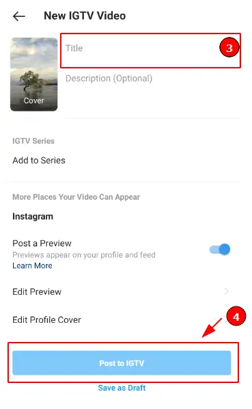 Change your Instagram Video Thumbnail (Step 4): Add a caption and continue