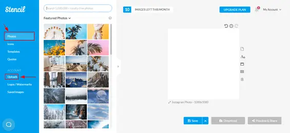 Gestalten Sie Ihr Instagram Titelbild mit Stencil (Schritt 3): Wählen Sie entweder "Fotos" oder laden Sie ein Hintergrundbild für Ihr Instagram-Titelbild hoch