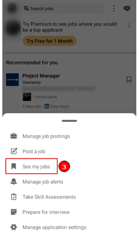 Gespeicherte Jobs in der LinkedIn Mobile App anzeigen (Schritt 3): Klicken Sie auf "Ihre Jobs"