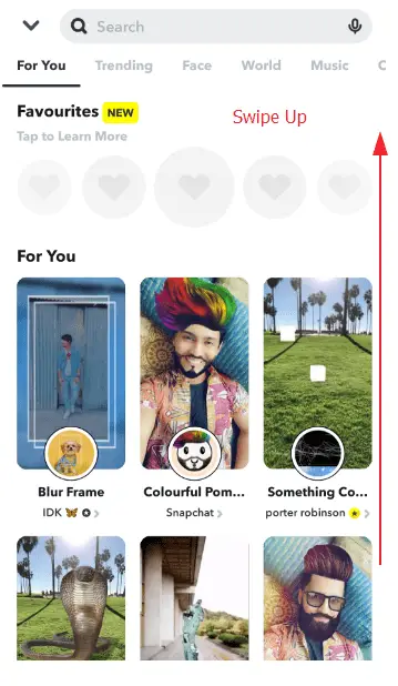Snapchat-Filter einfügen (Schritt 3): Wischen Sie nach oben, um auf die Filter zuzugreifen