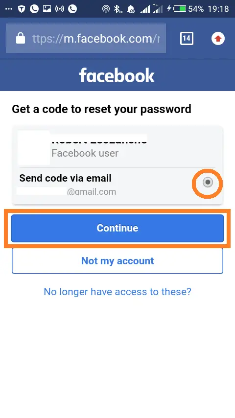 Reset Facebook password on mobile website: Select option