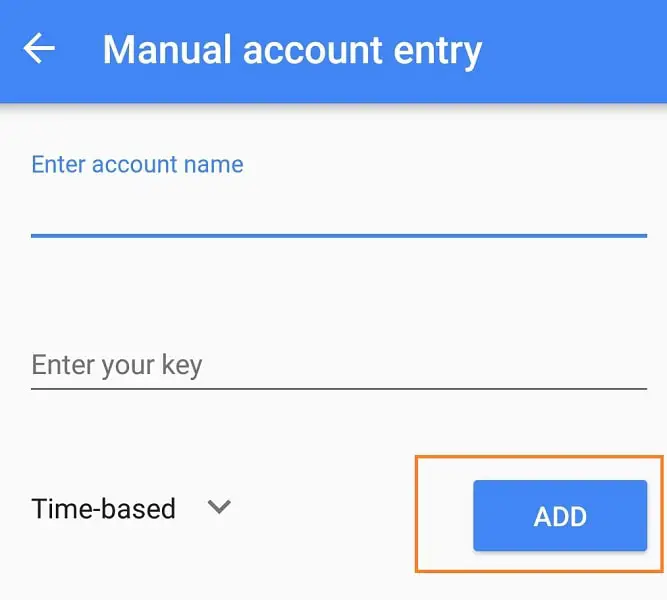Setup Google Authenticator - Manual account entry