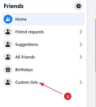 Create a custom friends list on Facebook (Step 3): Choose "Custom lists"