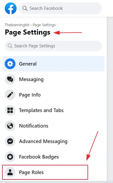 Add an admin to a Facebook Page (Step 5): Click on "Page Roles"