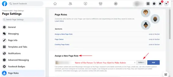 Fügen Sie einen Admin zu einer Facebook-Seite hinzu (Schritt 6.1): Laden Sie den neuen Admin auf Ihre Seite ein