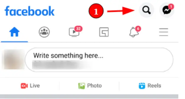 Wie man eine Seite auf Facebook auf dem Handy blockiert (Schritt 2): Klicken Sie auf das Suchsymbol
