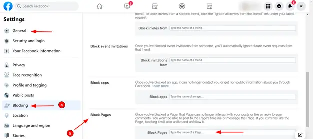 Wie man eine Seite auf Facebook blockiert (Schritt 5): Geben Sie die Seite ein, die Sie blockieren möchten, und wählen Sie sie aus