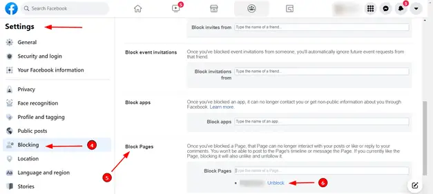 So heben Sie die Blockierung einer Seite auf Facebook auf (Schritt 5): Klicken Sie auf "Entsperren", um die Seite aus der Blockierliste zu entfernen.