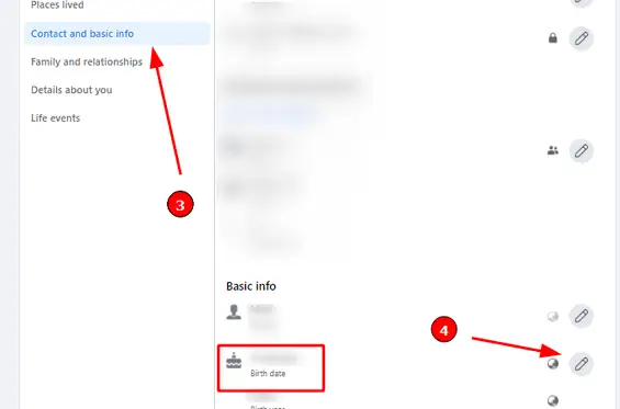 How to change your birthday on Facebook (Step 3): Select "Contact and Basic Info"