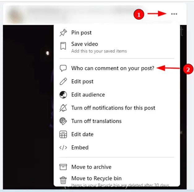 How to turn comments off on Facebook (Step 3): Click &quot;Who can comment on your post?&quot;
