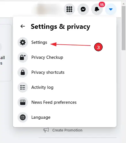 How to hide your friends list on Facebook using your laptop/computer (Step 4): select &quot;Settings&quot;