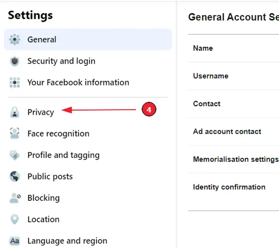 How to hide your friends list on Facebook using your laptop/computer (Step 5): Select &quot;Privacy&quot;