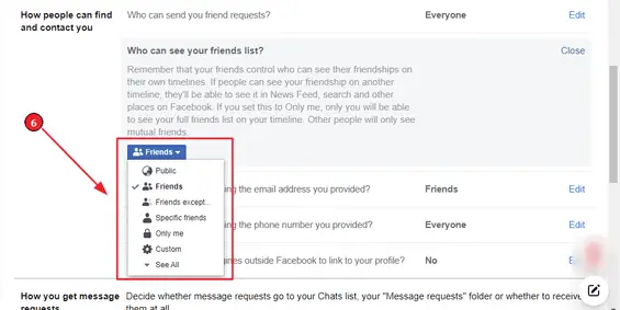 How to hide your friends list on Facebook using your laptop/computer (Step 7): Select the desired option