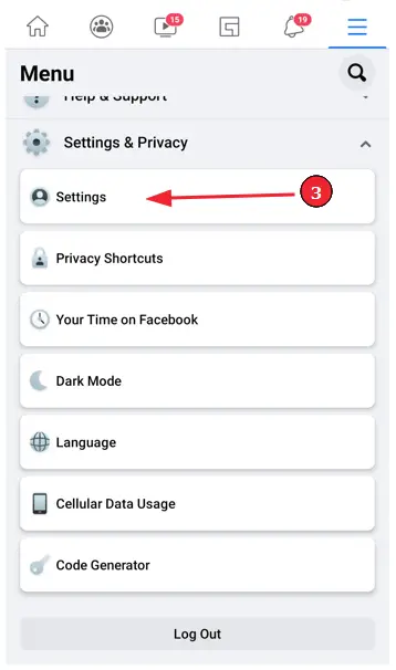How to hide your friends list in the Facebook app (Step 4): Tap on &quot;Settings&quot;