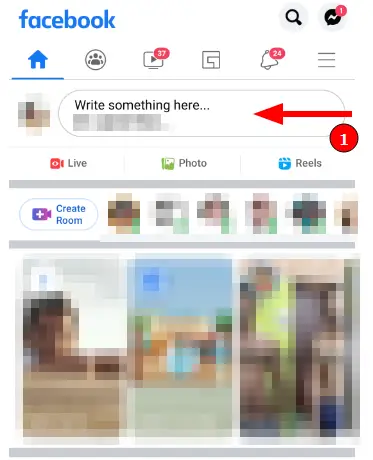 How to post on Facebook from your mobile (Step 2): Click on "Write something here..."