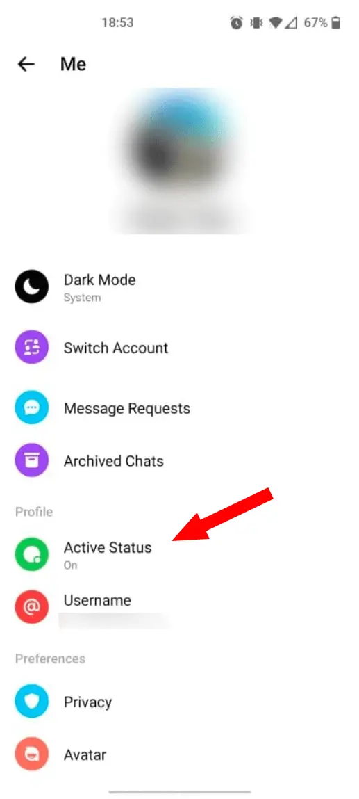 Turn &quot;Active Now&quot; off in the Facebook Messenger app (Step 2): Find the &quot;Active Status&quot; menu point