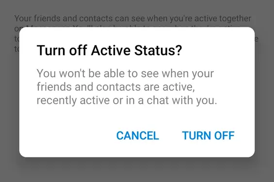 Turn &quot;Active Now&quot; off in the Facebook Messenger app (Step 4): Confirm with &quot;Turn off&quot;
