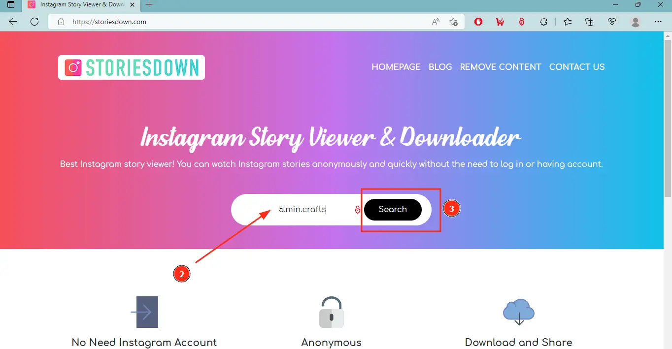 Step 2: Enter a channel into the searchbox on Storiesdown.com