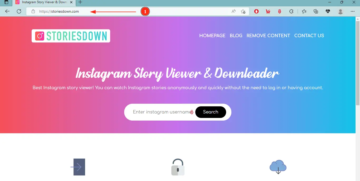 Schritt 1: Storiesdown Homepage