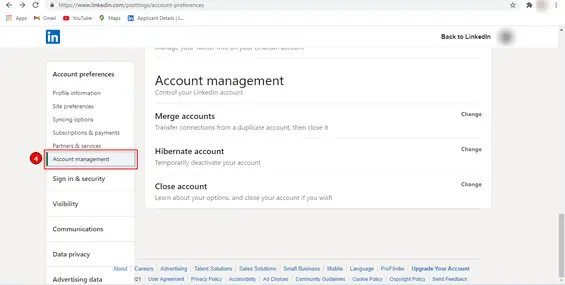 Close LinkedIn account (Step 4): Select &quot;Close Account&quot;