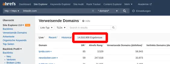 Linkedin-Statistiken: 14 Millionen verweisende Domains