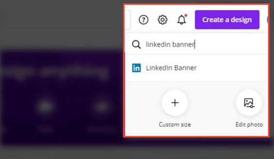 Design your new LinkedIn cover image with Canva (Step 1): Search for LinkedIn banner