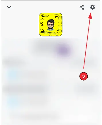 Unblock someone on Snapchat (Step 2): Select the gear symbol to get to the settings
