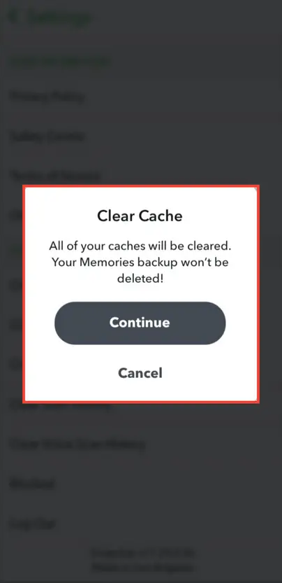 Clear cache in Snapchat (confirm)
