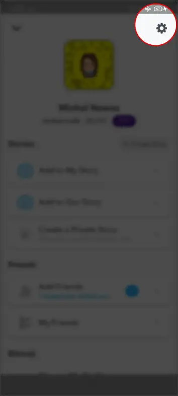 Snapchat settings-icon in the top right