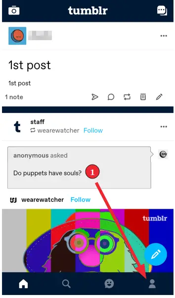 Change Tumblr Name in App (Step 2): Tap the account icon